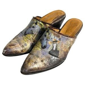 Icon Vintage 90’s Y2K Art To Wear Leather Mules/Clogs Cowgirl Horse Graphic